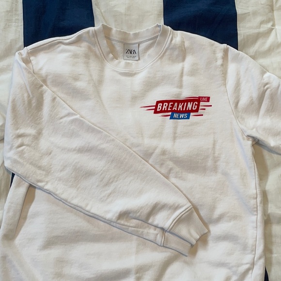 Zara Other - Zara breaking news white crew neck sweater